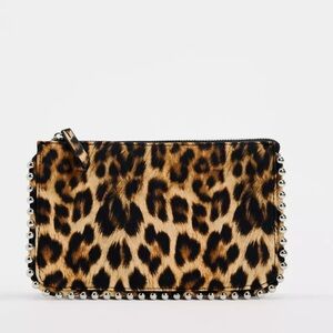 Zara Leopard Print Zip Pouch with Stud Trim